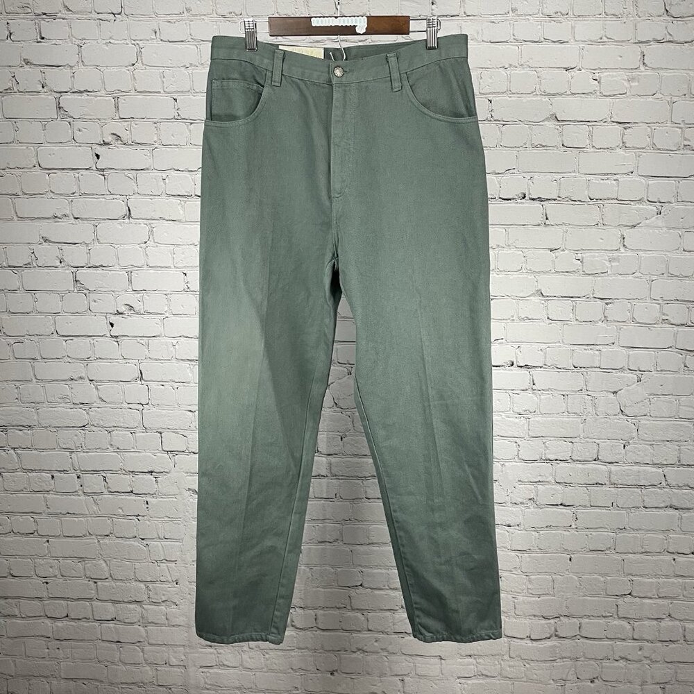Tamorah Marie Green Embellished Pockets Tapered High Rise Jeans Size 14 (32x32)